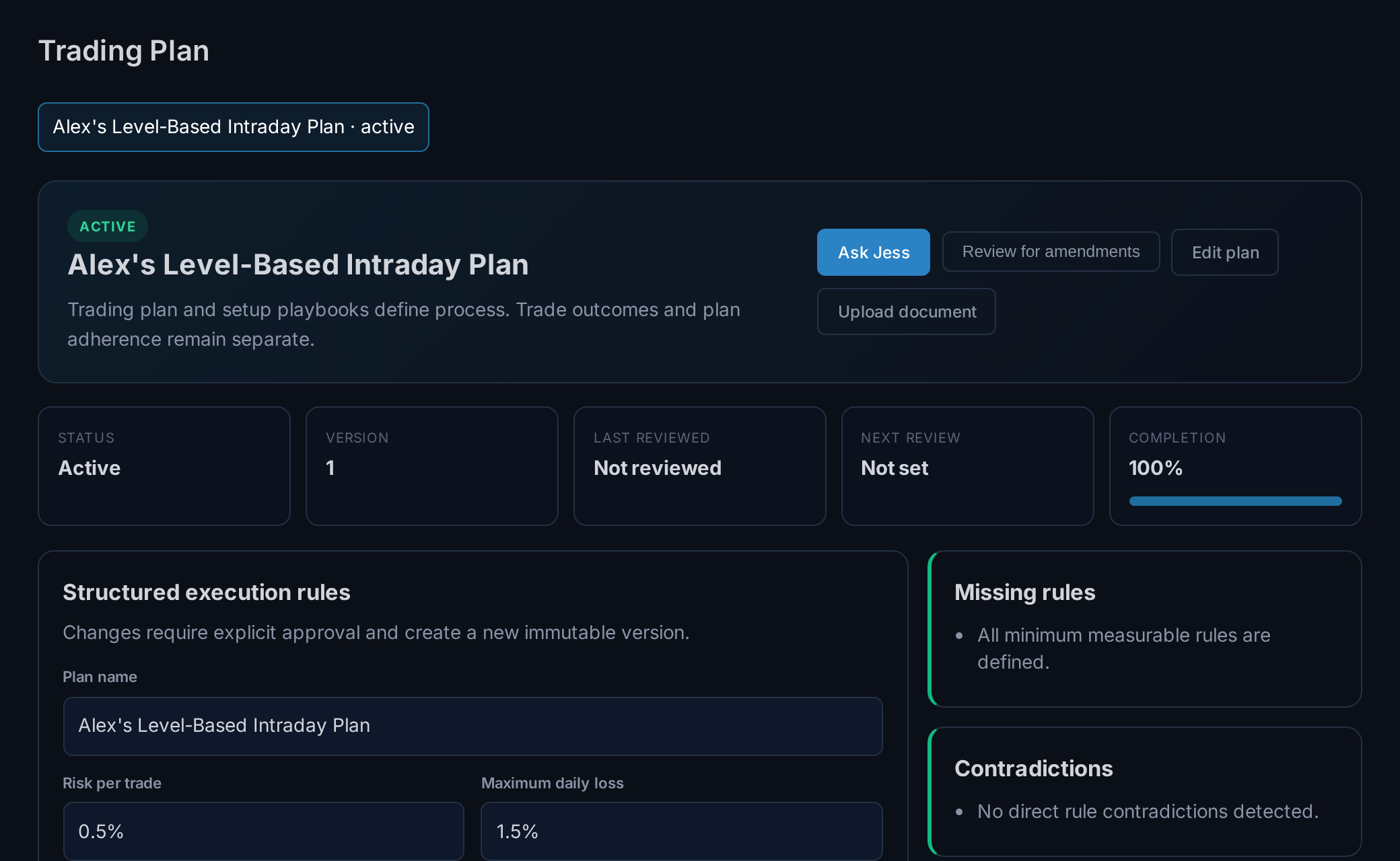 Trading Plan screenshot